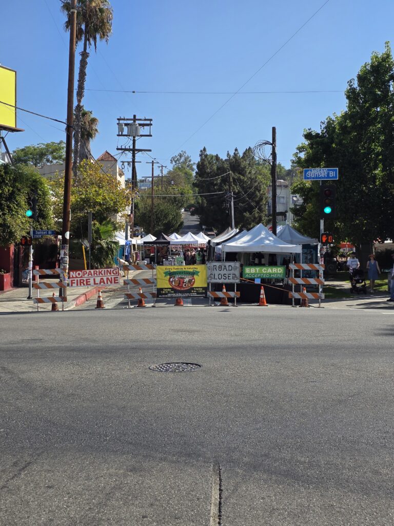 View off Silver Lake Blvd looking into the entrance of the Farmers Market