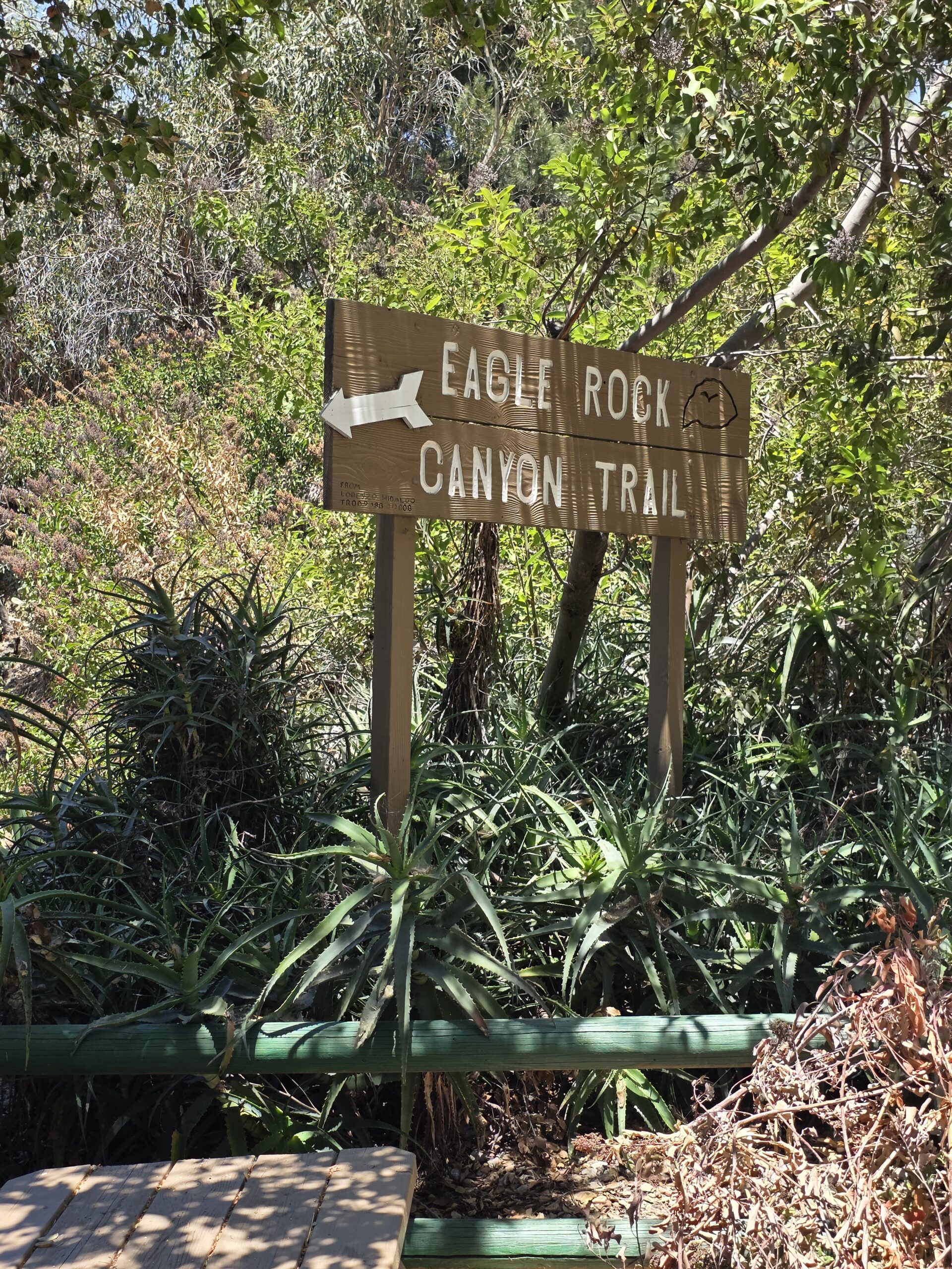 The hand made Eagle Rock Canyon sign marker at the trail head