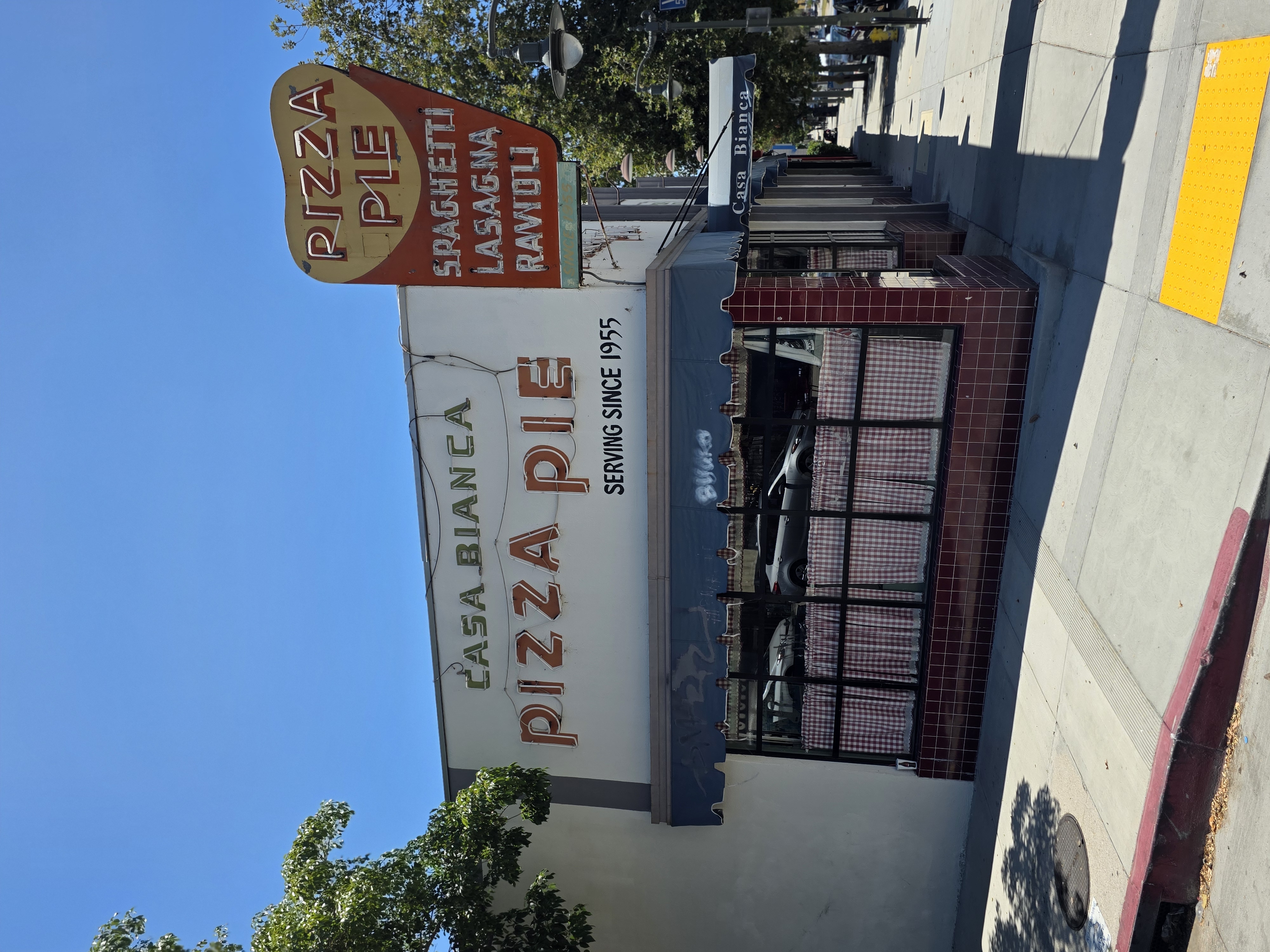 Outside Casa Blanca Pizza Pie restaurant off Eagle Rock Blvd a historic eatery and fixture for decades in the community