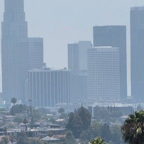 Downtown Los Angeles skyline seen from the hills above Silver Lake