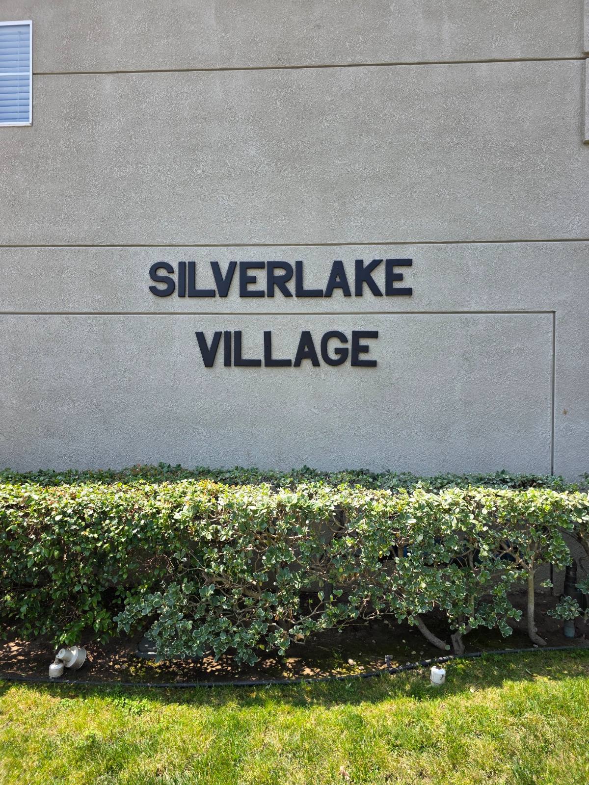 Silverlake Village sign on Sunset Boulevard in Silver Lake, Los Angeles