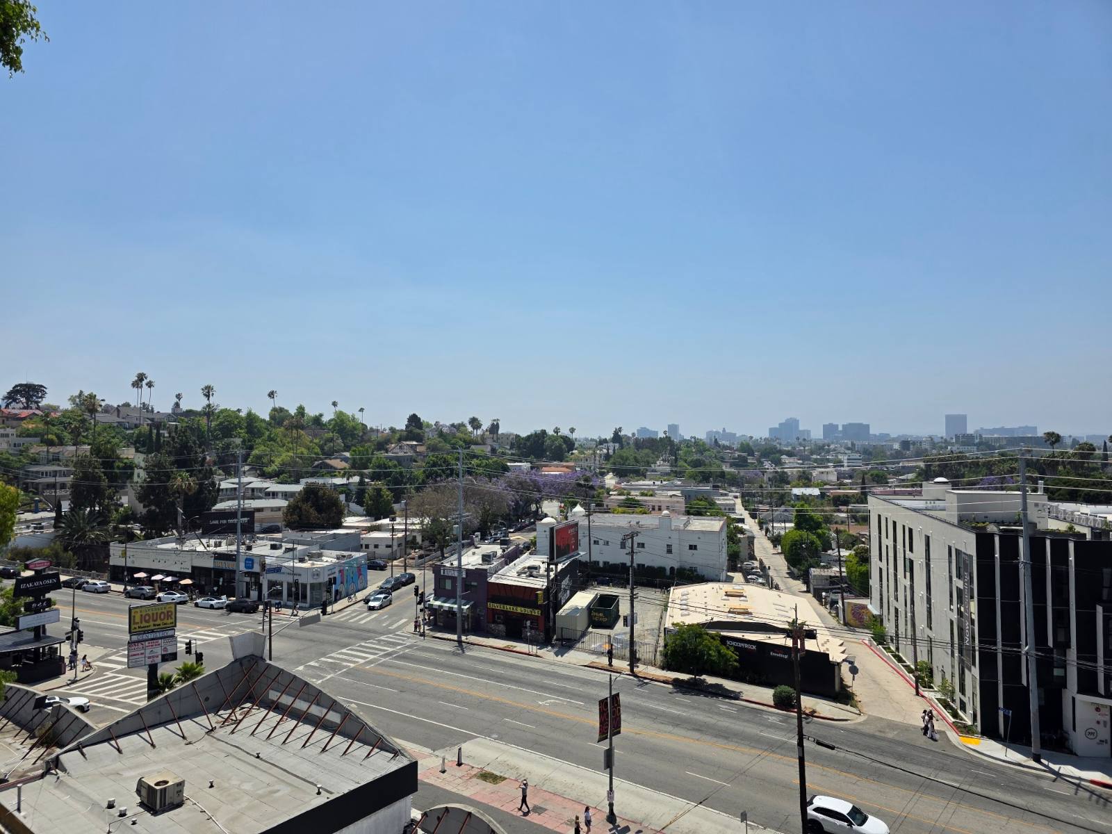 Commercial strip along Sunset Boulevard in Los Angeles